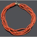 A Continental six strand red coral choker necklace