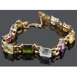 A Continental multi coloured gem set bracelet, c1940