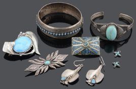 A collection of Navajo silver and turquoise jewellery