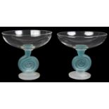 A near pair of Simon Moore art glass comports, 20th c.