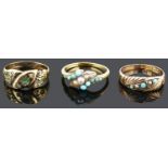 Two Victorian seed pearl and turquoise rings