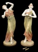 A pair of Royal Worcester porcelain figures, c1896, modelled after Hadley