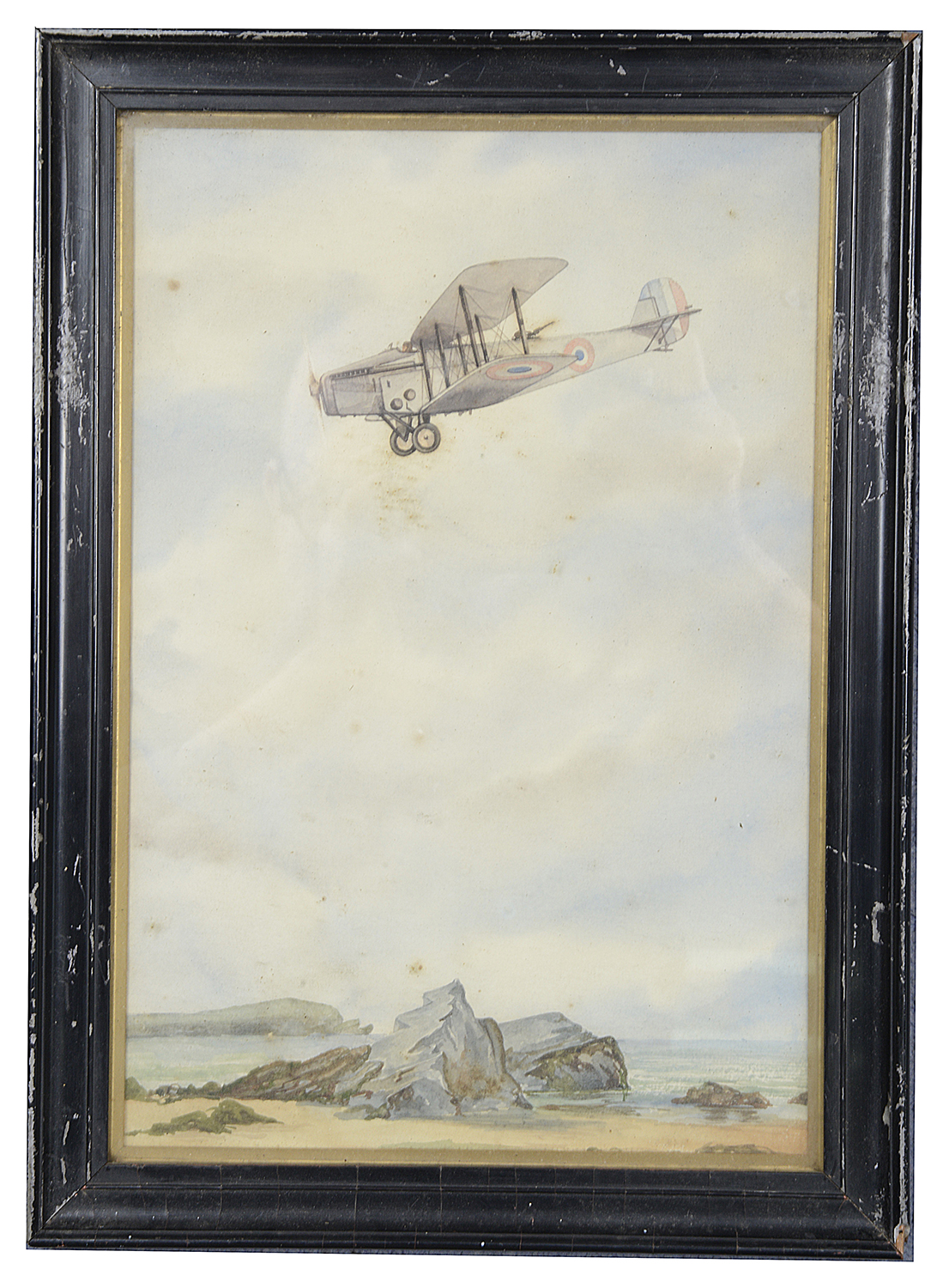 An interesting set of five early aviation watercolours of Bristol biplanes, three signed W J Miles - Image 3 of 5