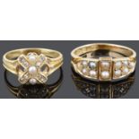 A Victorian seed pearl set gypsy ring together with another