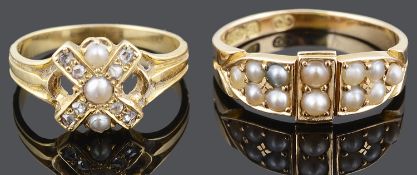 A Victorian seed pearl set gypsy ring together with another