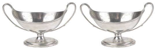 A pair of George III silver twin handled salts, London 1792 by William Frisbee & Paul Storr