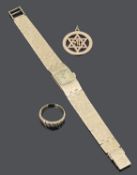 A 9ct gold Rotary ladies wristwatch, a 9ct gold star of David pendant and a gold ring