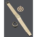 A 9ct gold Rotary ladies wristwatch, a 9ct gold star of David pendant and a gold ring