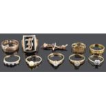 A collection of mainly gold mounted rings