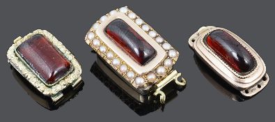 Three Georgian garnet set clasps