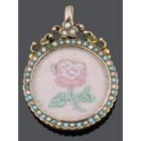 An attractive Victorian seed pearl and turquoise set pendant picture locket