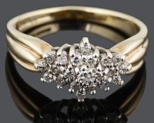 A contemporary gold mounted diamond set dress ring and another