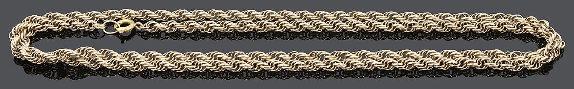 A contemporary 9ct gold multi link long rope twist neck chain