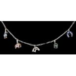 An amusing Art Deco Cartier and other diamond and gem set charm necklace