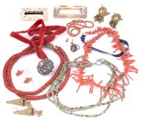 A collection of coral and other jewellery