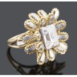A very large contemporary Continental rectangular gold floral cluster ring