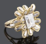 A very large contemporary Continental rectangular gold floral cluster ring