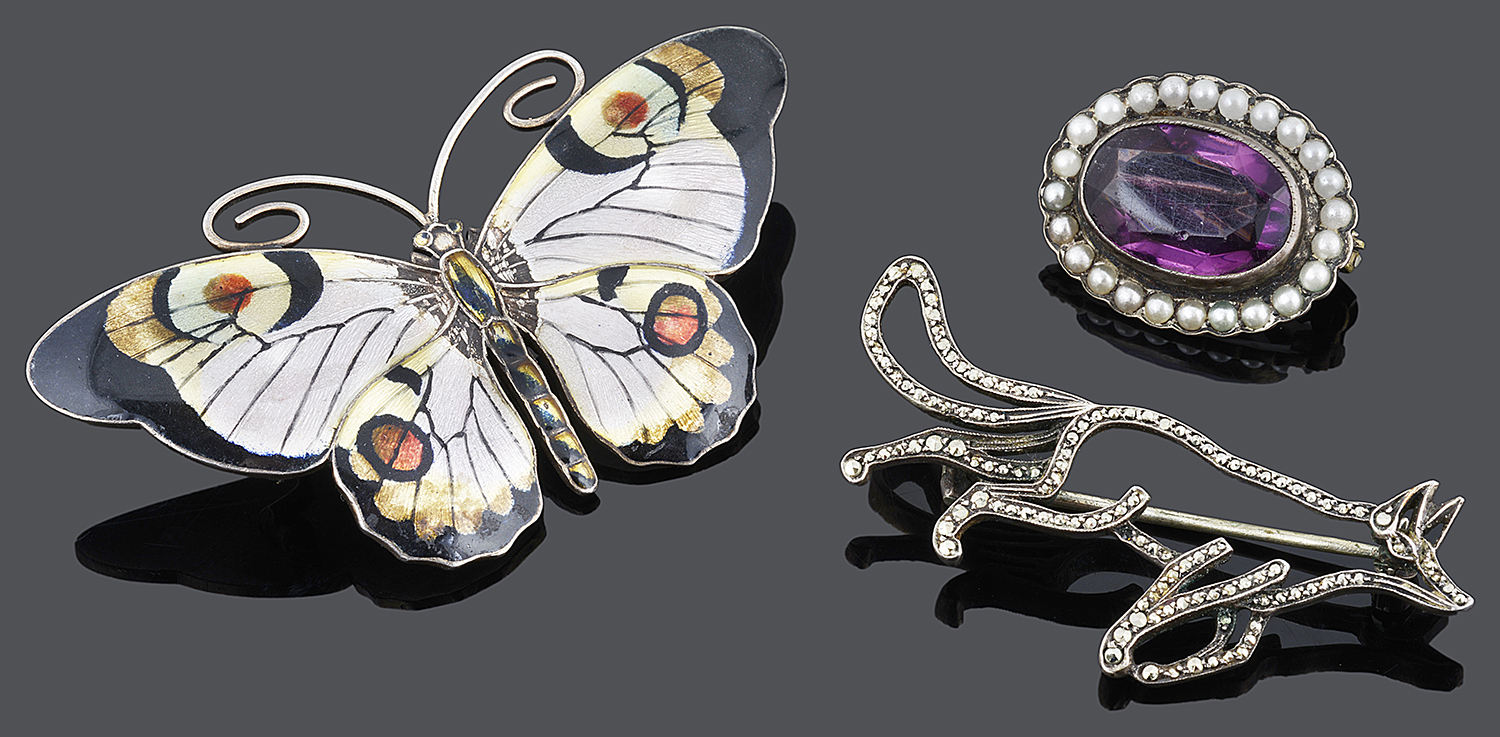 A Norwegian .930 silver and coloured enamel butterfly brooch by Marius Hammer