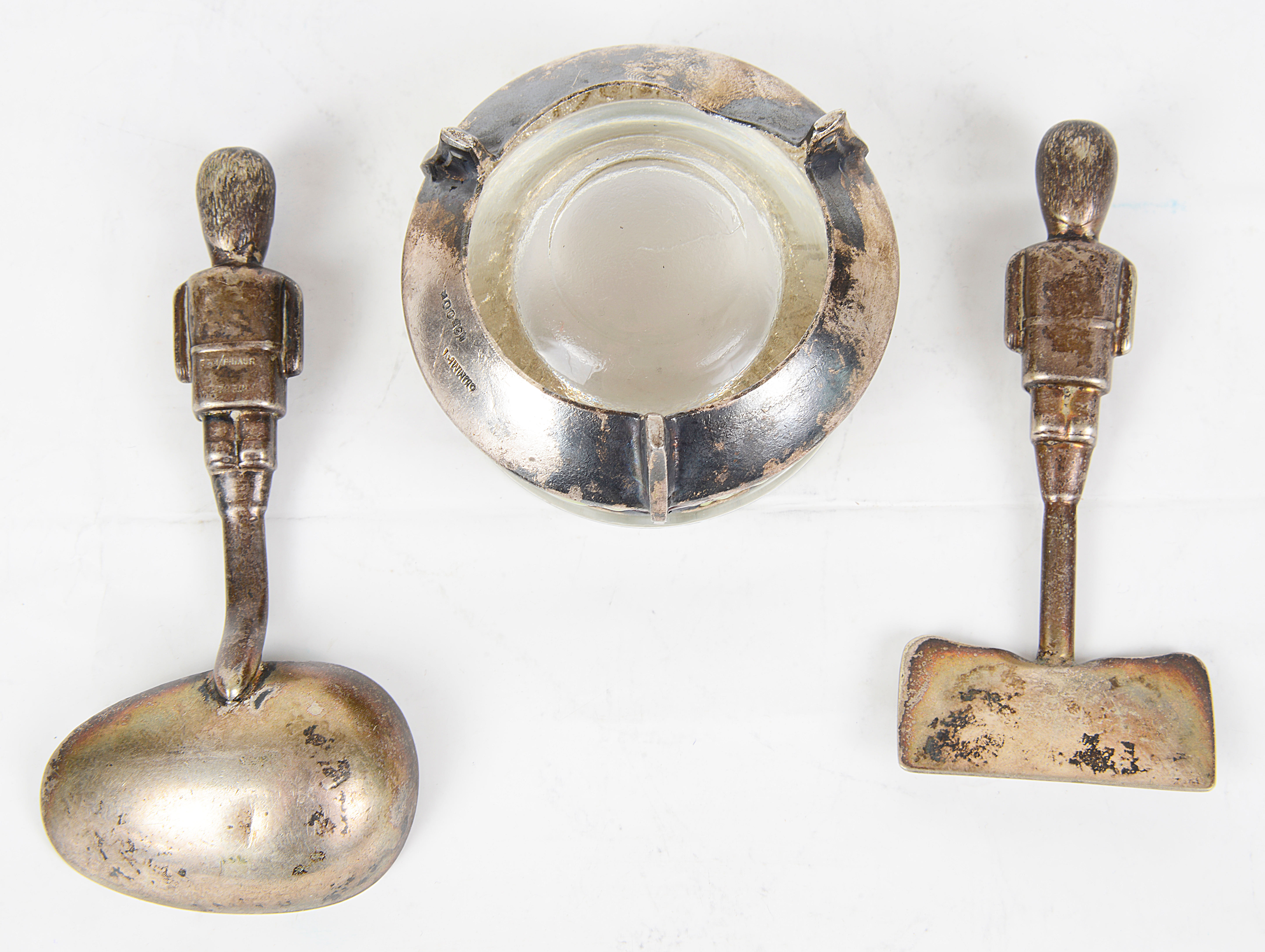 A novelty EPNS christening pusher and spoon together with an enamelled Russian cauldron salt - Image 2 of 2