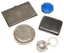 A collection of George V and later silver cigarette cases, portable ashtray, others