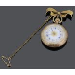 A late Victorian ladies 14ct gold open faced pocket watch