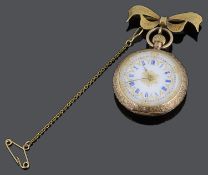 A late Victorian ladies 14ct gold open faced pocket watch