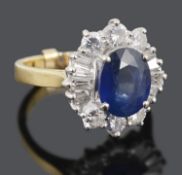 An attractive sapphire and diamond set fancy cluster ring