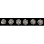 A suite of six 19th c. silver buttons, import marks for Chester 1901 by Berthold Muller