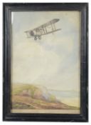 An interesting set of five early aviation watercolours of Bristol biplanes, three signed W J Miles