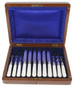 A Victorian cased suite of silver and mother of pearl dessert forks and knives, Sheffield 1899