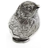 An Edwardian novelty silver chick pepperette, Chester 1907 by Sampson Mordan