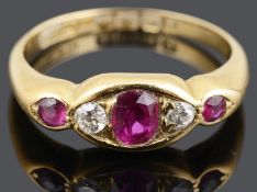 A ruby and diamond set gypsy ring, Birm. 1915