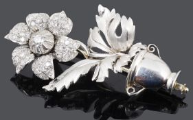 An attractive Continental diamond set white metal giardinetto brooch