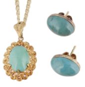 A Continental 18K turquoise set pendant on chain