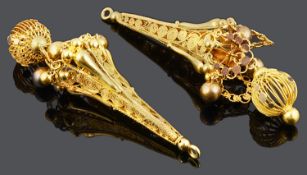 A pair of unusual Victorian style filigree drop earrings