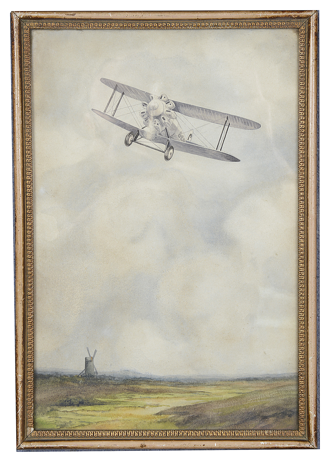 An interesting set of five early aviation watercolours of Bristol biplanes, three signed W J Miles - Image 4 of 5