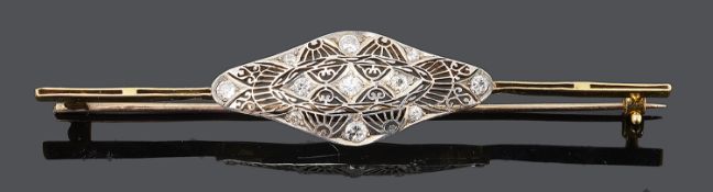 An early 20th c. diamond set panel bar brooch