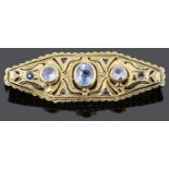 An Edwardian style sapphire set panel brooch