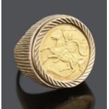 A Queen Elizabeth II Isle of man gold half sovereign 1974, mounted in a 9ct gold ring