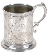 A Victorian silver christening tankard, London 1858 by Robert Hennell II