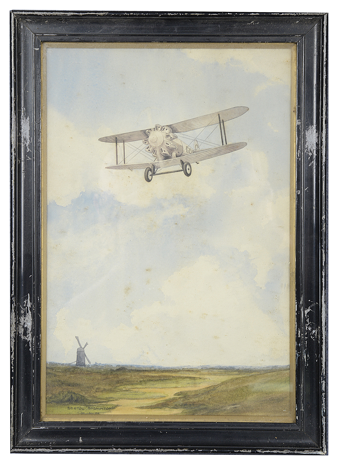 An interesting set of five early aviation watercolours of Bristol biplanes, three signed W J Miles - Image 2 of 5