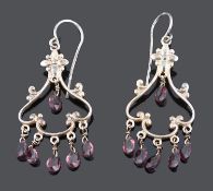 A pair of attractive Victorian style garnet drop chandelier earrings