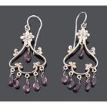 A pair of attractive Victorian style garnet drop chandelier earrings