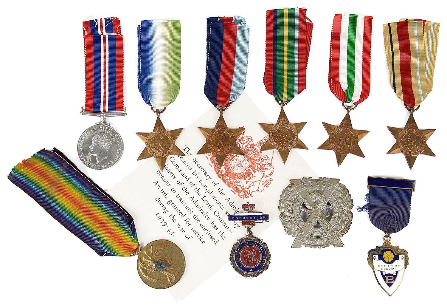 A group of World War I and II medals