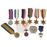 A group of World War I and II medals