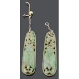 A pair of attractive Art Deco carved jade drop earrings