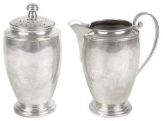 A George VI silver cream jug and sifter, Birm. 1938 by Adie Brothers Ltd