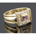A large contemporary Continental ruby and diamond set dress ring