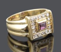 A large contemporary Continental ruby and diamond set dress ring