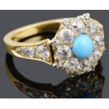 An attractive mid Victorian diamond and turquoise set cluster ring